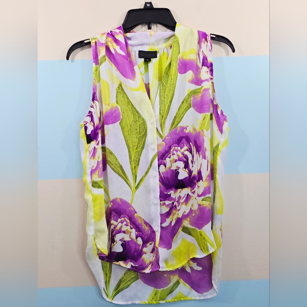 Worthington Sleeveless Blouse - Purple and Green Floral - Picture 2 of 7